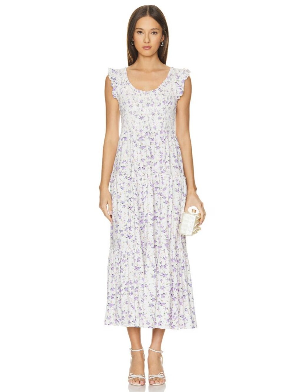 NWT LoveShackFancy Chessie Maxi Dusty Lavender Floral Cotton Smocked Dress XXS